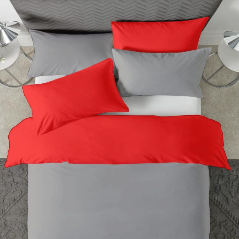 Posteljina s navlakom sivo-crvena